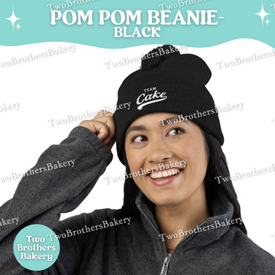 Team Cake Beanie, Embroidered Pom Pom Winter Hat, Cuffed Knit Baking Beanie For Bakers, Funny Foodie Gift, Cozy Cold Weather Bakery Hat