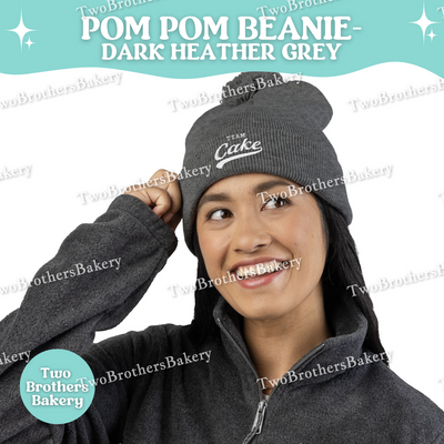 Team Cake Beanie, Embroidered Pom Pom Winter Hat, Cuffed Knit Baking Beanie For Bakers, Funny Foodie Gift, Cozy Cold Weather Bakery Hat