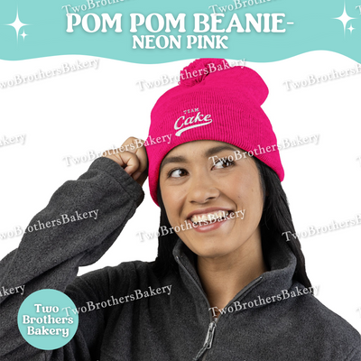 Team Cake Beanie, Embroidered Pom Pom Winter Hat, Cuffed Knit Baking Beanie For Bakers, Funny Foodie Gift, Cozy Cold Weather Bakery Hat