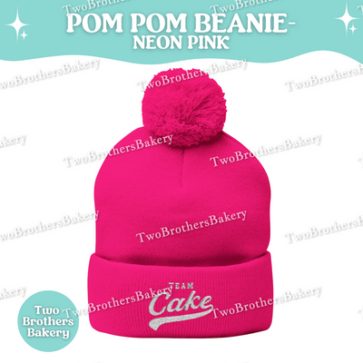 Team Cake Beanie, Embroidered Pom Pom Winter Hat, Cuffed Knit Baking Beanie For Bakers, Funny Foodie Gift, Cozy Cold Weather Bakery Hat
