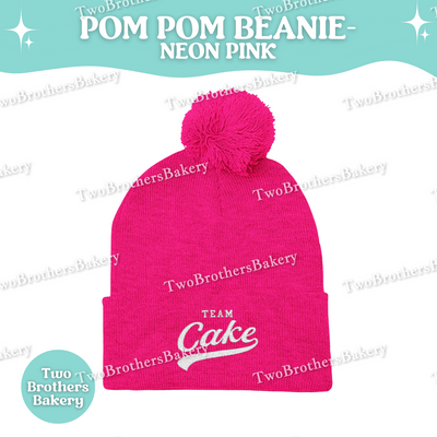 Team Cake Beanie, Embroidered Pom Pom Winter Hat, Cuffed Knit Baking Beanie For Bakers, Funny Foodie Gift, Cozy Cold Weather Bakery Hat