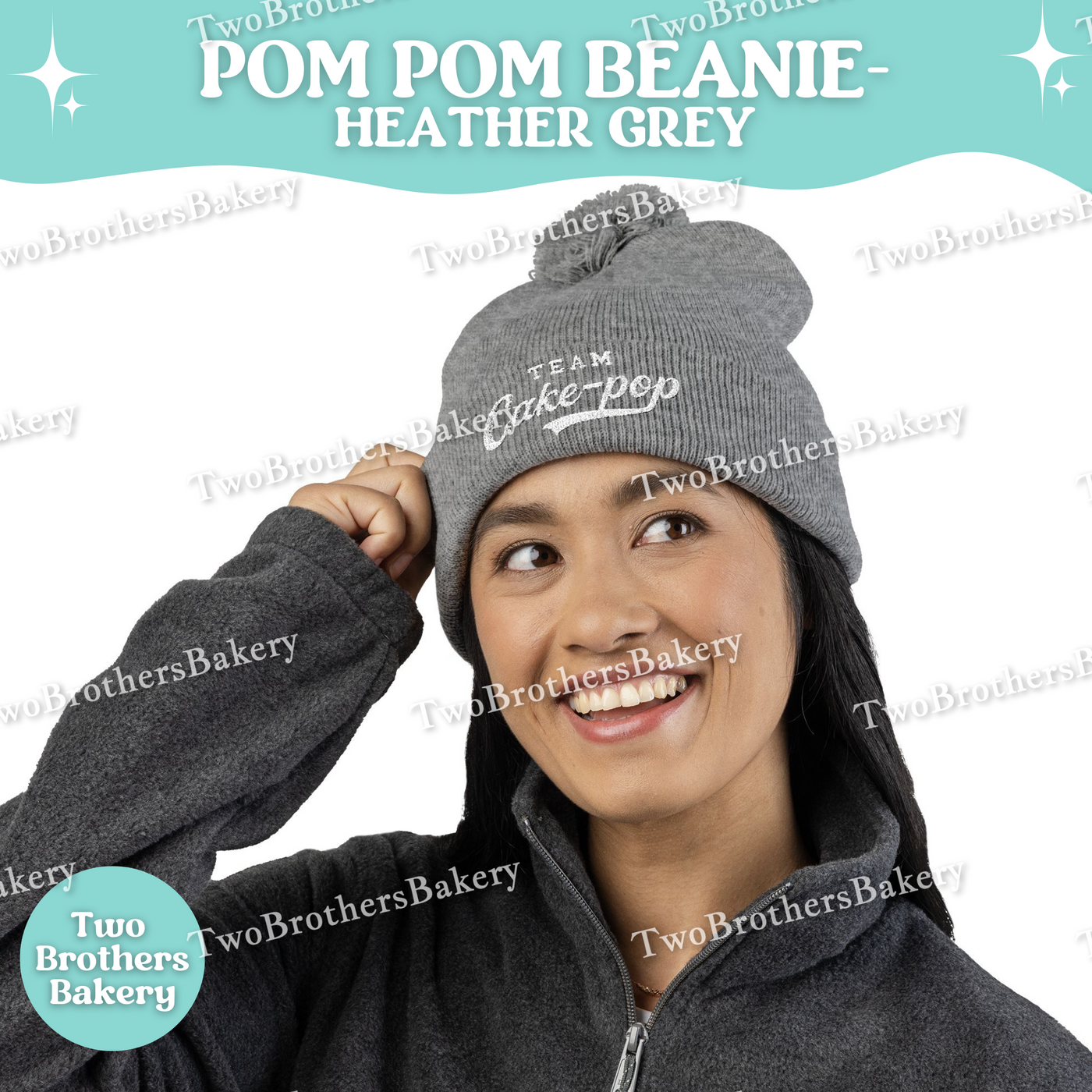 Team Cake Pop Beanie, Embroidered Pom Pom Winter Hat, Cuffed Knit Baking Beanie For Bakers, Foodie Gift, Cozy Cold Weather Bakery Hat