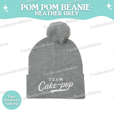 Team Cake Pop Beanie, Embroidered Pom Pom Winter Hat, Cuffed Knit Baking Beanie For Bakers, Foodie Gift, Cozy Cold Weather Bakery Hat