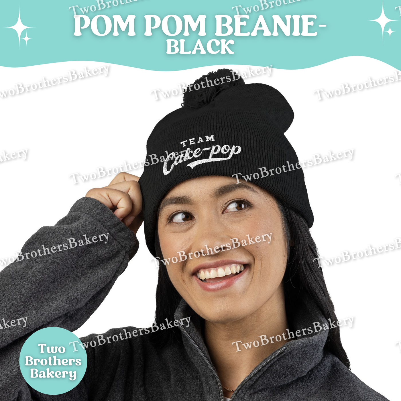 Team Cake Pop Beanie, Embroidered Pom Pom Winter Hat, Cuffed Knit Baking Beanie For Bakers, Foodie Gift, Cozy Cold Weather Bakery Hat