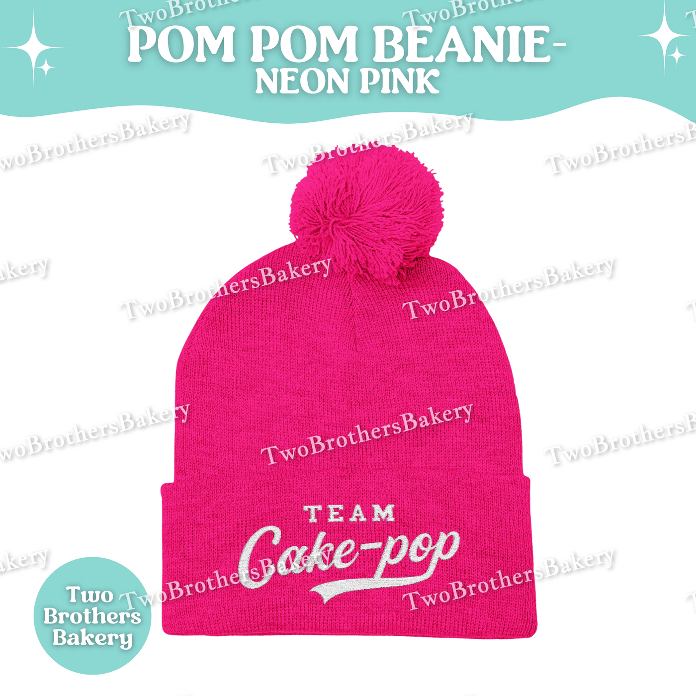 Team Cake Pop Beanie, Embroidered Pom Pom Winter Hat, Cuffed Knit Baking Beanie For Bakers, Foodie Gift, Cozy Cold Weather Bakery Hat