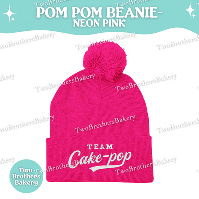 Team Cake Pop Beanie, Embroidered Pom Pom Winter Hat, Cuffed Knit Baking Beanie For Bakers, Foodie Gift, Cozy Cold Weather Bakery Hat