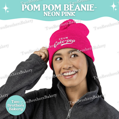 Team Cake Pop Beanie, Embroidered Pom Pom Winter Hat, Cuffed Knit Baking Beanie For Bakers, Foodie Gift, Cozy Cold Weather Bakery Hat
