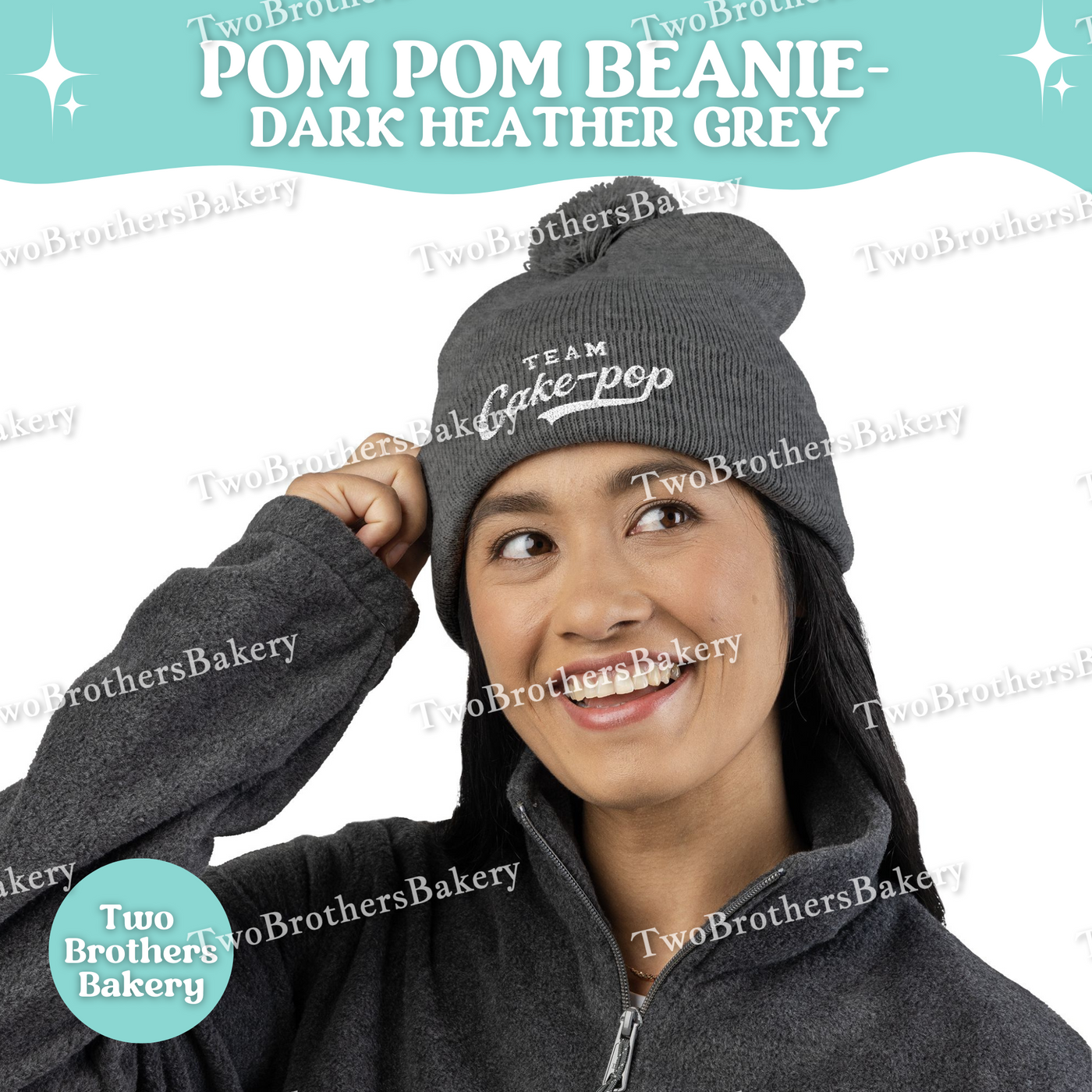 Team Cake Pop Beanie, Embroidered Pom Pom Winter Hat, Cuffed Knit Baking Beanie For Bakers, Foodie Gift, Cozy Cold Weather Bakery Hat
