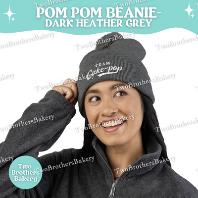 Team Cake Pop Beanie, Embroidered Pom Pom Winter Hat, Cuffed Knit Baking Beanie For Bakers, Foodie Gift, Cozy Cold Weather Bakery Hat