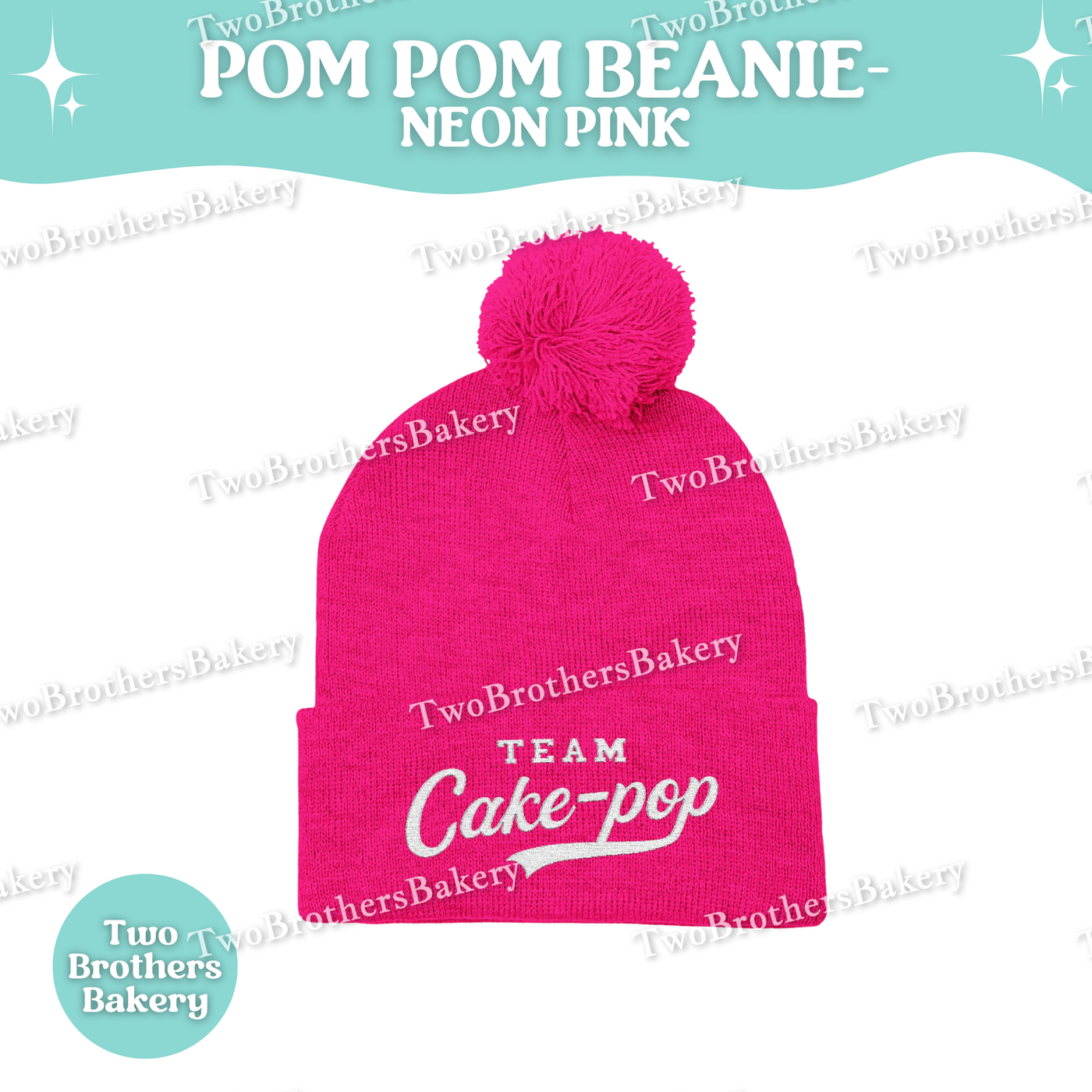 Team Cake Pop Beanie, Embroidered Pom Pom Winter Hat, Cuffed Knit Baking Beanie For Bakers, Foodie Gift, Cozy Cold Weather Bakery Hat