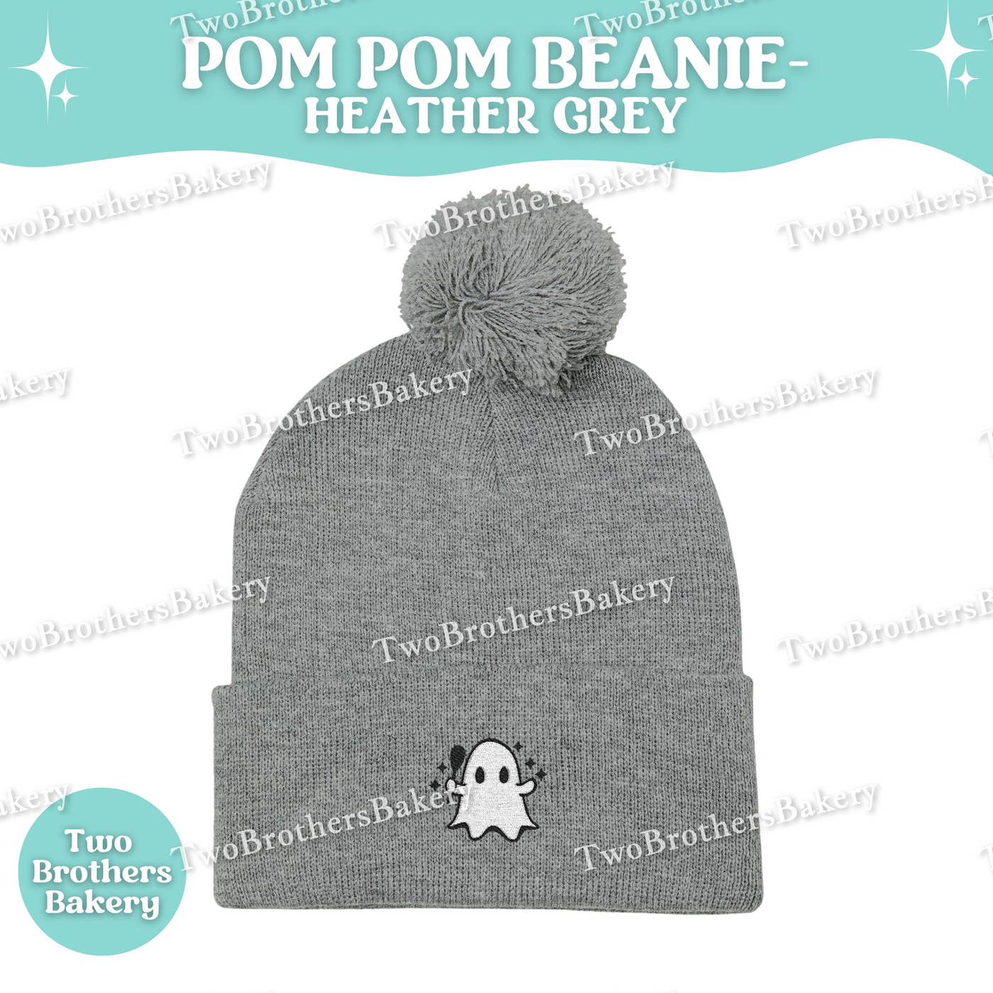 Halloween Ghost Beanie, Embroidered Pom Pom Hat, Baking Themed Beanie, Cozy Fall Beanie For Bakers, Halloween Kitchen Apparel, Ghost baker