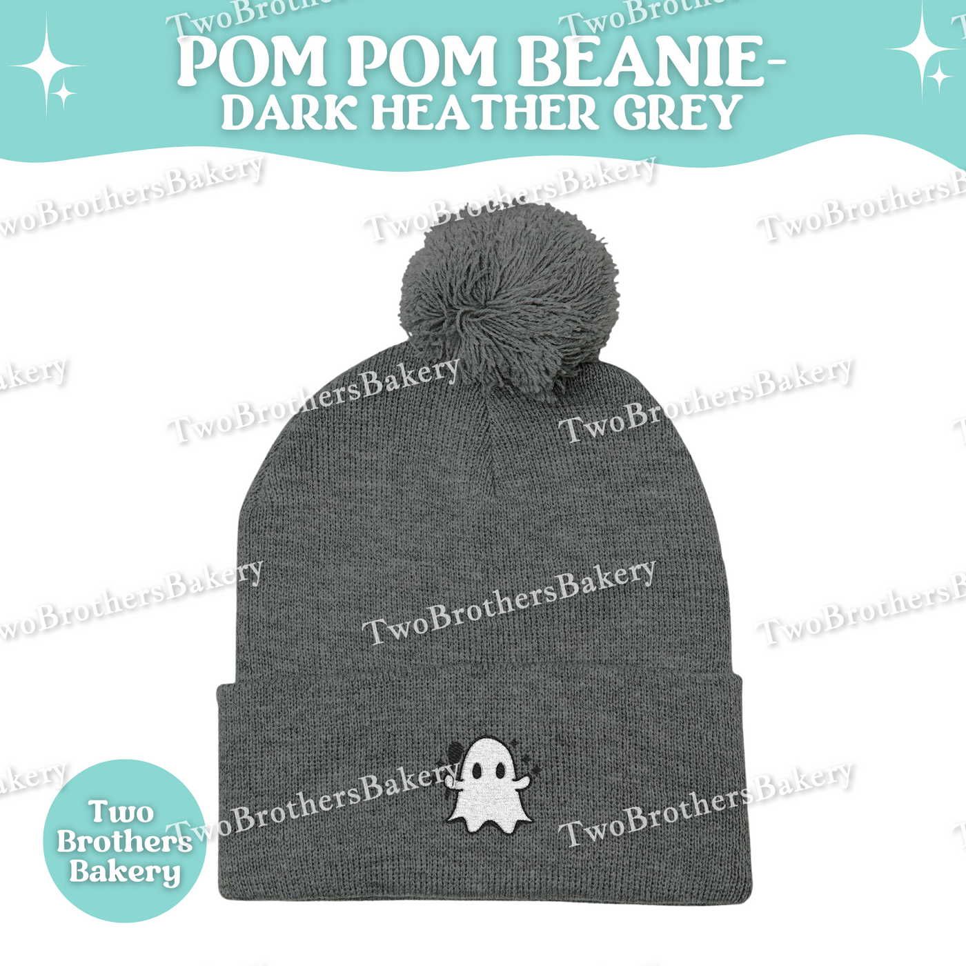 Halloween Ghost Beanie, Embroidered Pom Pom Hat, Baking Themed Beanie, Cozy Fall Beanie For Bakers, Halloween Kitchen Apparel, Ghost baker