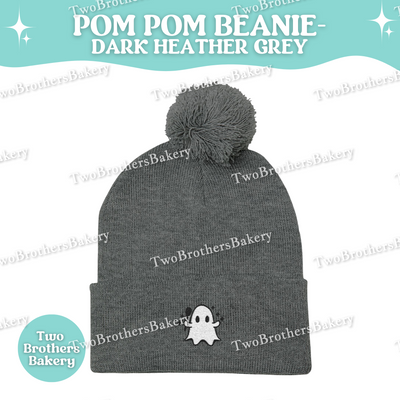Halloween Ghost Beanie, Embroidered Pom Pom Hat, Baking Themed Beanie, Cozy Fall Beanie For Bakers, Halloween Kitchen Apparel, Ghost baker