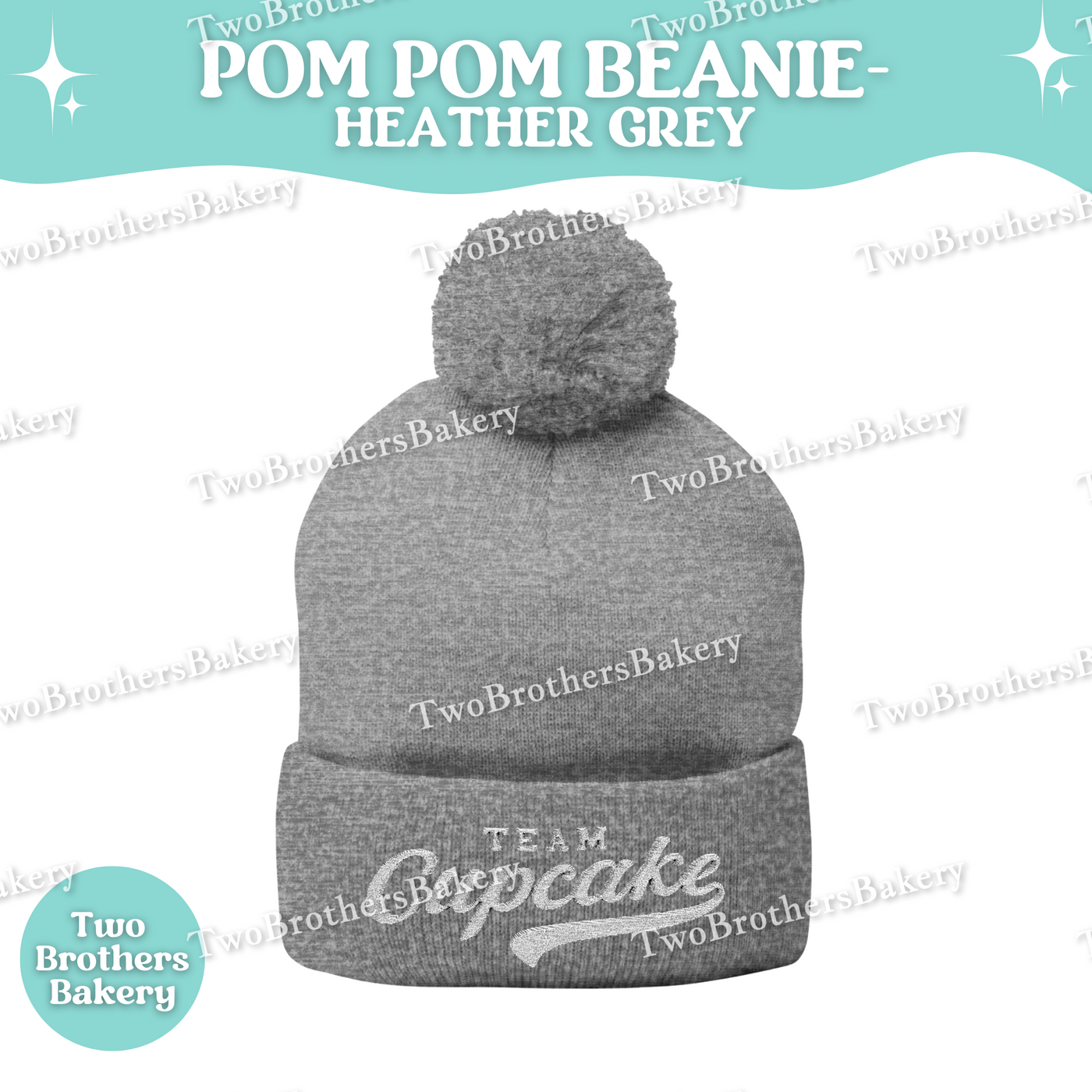Team Cupcake Embroidered Beanie, Pom Pom Winter Hat, Cozy Baker Gift, Cupcake Lover Apparel, Dark Heather Grey Knit Beanie