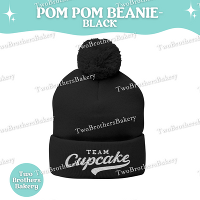 Team Cupcake Embroidered Beanie, Pom Pom Winter Hat, Cozy Baker Gift, Cupcake Lover Apparel, Dark Heather Grey Knit Beanie