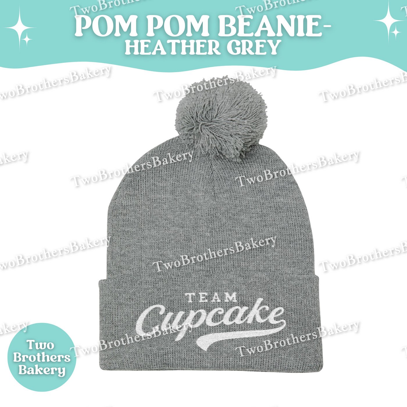 Team Cupcake Embroidered Beanie, Pom Pom Winter Hat, Cozy Baker Gift, Cupcake Lover Apparel, Dark Heather Grey Knit Beanie