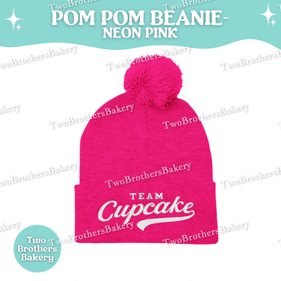 Team Cupcake Embroidered Beanie, Pom Pom Winter Hat, Cozy Baker Gift, Cupcake Lover Apparel, Dark Heather Grey Knit Beanie
