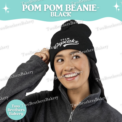 Team Cupcake Embroidered Beanie, Pom Pom Winter Hat, Cozy Baker Gift, Cupcake Lover Apparel, Dark Heather Grey Knit Beanie