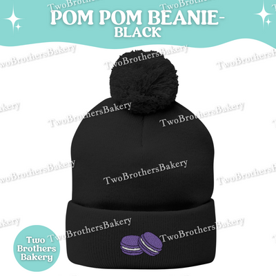 Embroidered Macarons, Pom Pom Beanie, Macaron Beanie For Bakers, French Macaron Winter Hat, Embroidery Beanie, Macaron Beanie, Macaron Hat