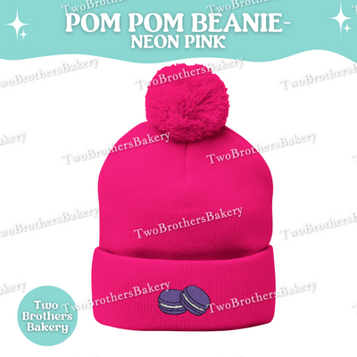Embroidered Macarons, Pom Pom Beanie, Macaron Beanie For Bakers, French Macaron Winter Hat, Embroidery Beanie, Macaron Beanie, Macaron Hat