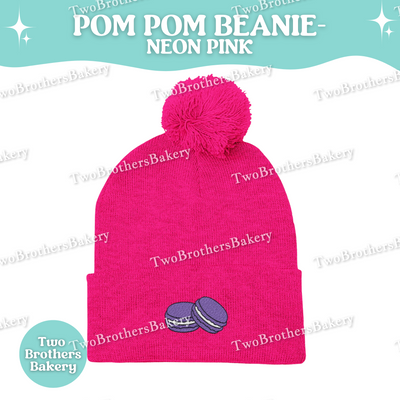 Embroidered Macarons, Pom Pom Beanie, Macaron Beanie For Bakers, French Macaron Winter Hat, Embroidery Beanie, Macaron Beanie, Macaron Hat
