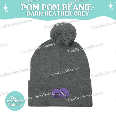 Embroidered Macarons, Pom Pom Beanie, Macaron Beanie For Bakers, French Macaron Winter Hat, Embroidery Beanie, Macaron Beanie, Macaron Hat