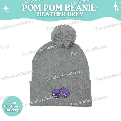 Embroidered Macarons, Pom Pom Beanie, Macaron Beanie For Bakers, French Macaron Winter Hat, Embroidery Beanie, Macaron Beanie, Macaron Hat