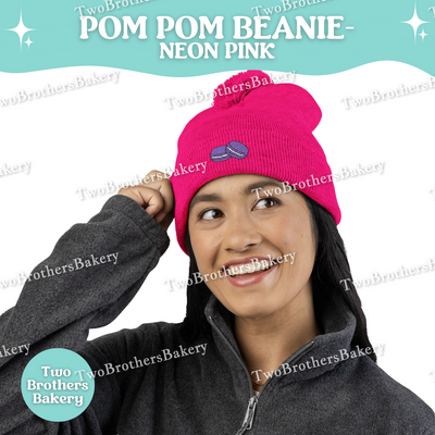 Embroidered Macarons, Pom Pom Beanie, Macaron Beanie For Bakers, French Macaron Winter Hat, Embroidery Beanie, Macaron Beanie, Macaron Hat