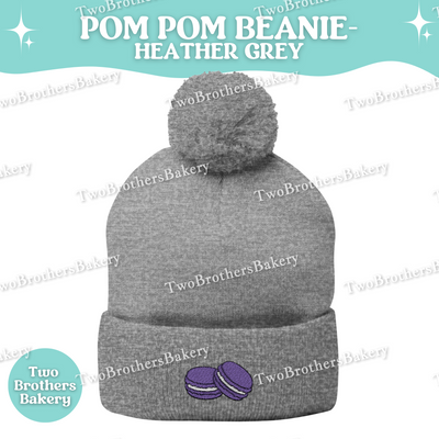 Embroidered Macarons, Pom Pom Beanie, Macaron Beanie For Bakers, French Macaron Winter Hat, Embroidery Beanie, Macaron Beanie, Macaron Hat