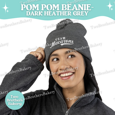Team Macarons Embroidered Beanie, Pom Pom Hat, Macaron Lover Winter Hat, Cozy Baking Gift, Macaron Beanie, Macaon Embroidery, Baking Hat