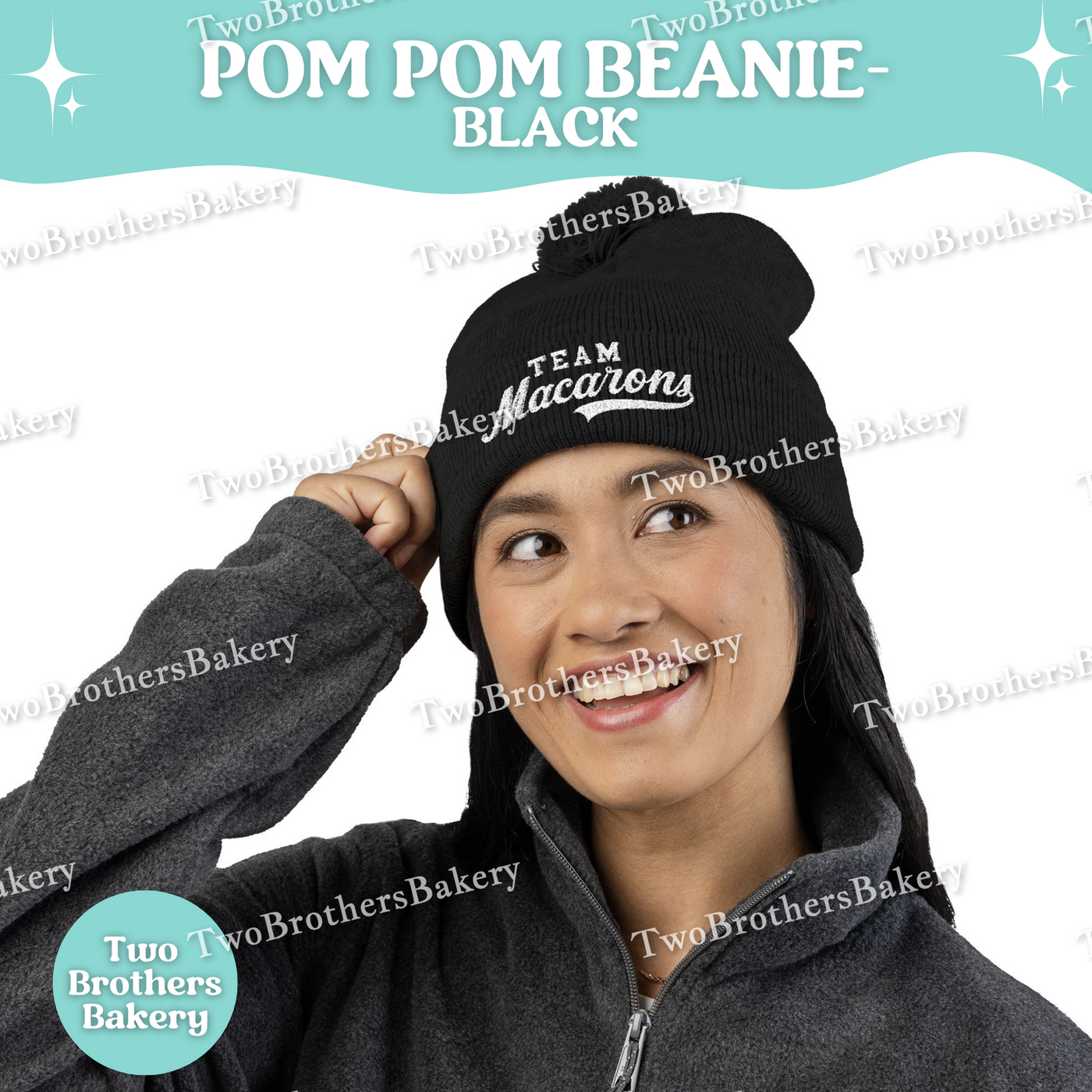 Team Macarons Embroidered Beanie, Pom Pom Hat, Macaron Lover Winter Hat, Cozy Baking Gift, Macaron Beanie, Macaon Embroidery, Baking Hat