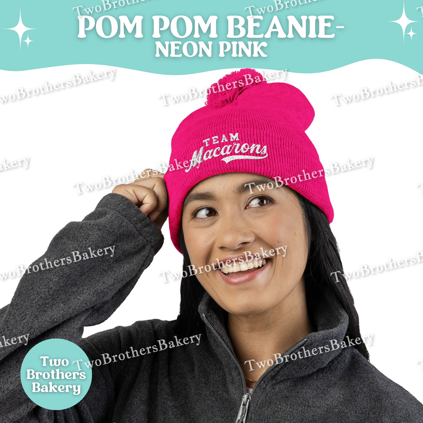 Team Macarons Embroidered Beanie, Pom Pom Hat, Macaron Lover Winter Hat, Cozy Baking Gift, Macaron Beanie, Macaon Embroidery, Baking Hat