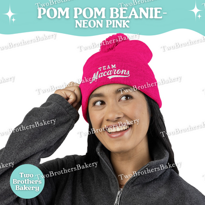 Team Macarons Embroidered Beanie, Pom Pom Hat, Macaron Lover Winter Hat, Cozy Baking Gift, Macaron Beanie, Macaon Embroidery, Baking Hat