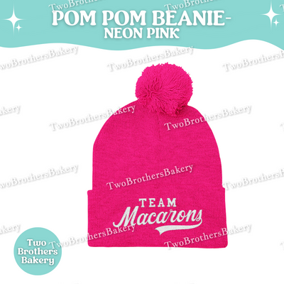 Team Macarons Embroidered Beanie, Pom Pom Hat, Macaron Lover Winter Hat, Cozy Baking Gift, Macaron Beanie, Macaon Embroidery, Baking Hat