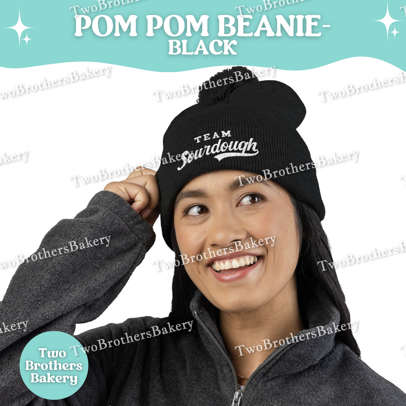 Team Sourdough Beanie, Embroidered Pom Pom Hat, Sourdough Bread Gift, Cozy Winter Baker Hat, Beanie for Bakers, Sourdough Gift Ideas