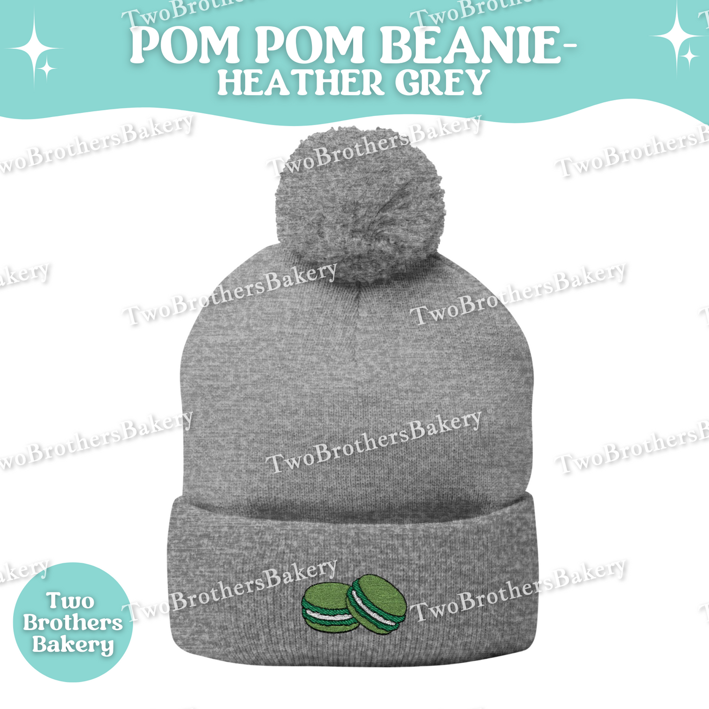 Green Macaron Beanie, Embroidered Pom Pom Hat, Macaron Lover Winter Beanie, Cozy Baker Gift, Beanie For Bakers, Macaron Embroidery Beanie