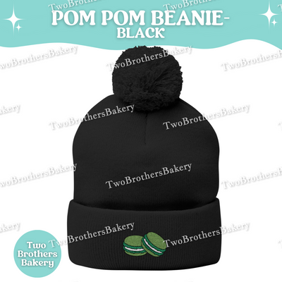 Green Macaron Beanie, Embroidered Pom Pom Hat, Macaron Lover Winter Beanie, Cozy Baker Gift, Beanie For Bakers, Macaron Embroidery Beanie