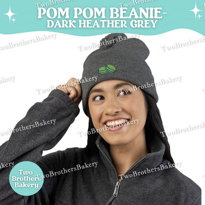 Green Macaron Beanie, Embroidered Pom Pom Hat, Macaron Lover Winter Beanie, Cozy Baker Gift, Beanie For Bakers, Macaron Embroidery Beanie