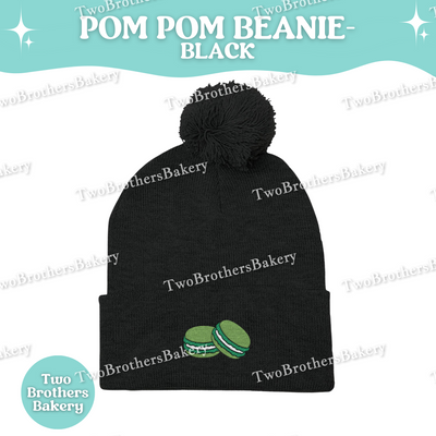 Green Macaron Beanie, Embroidered Pom Pom Hat, Macaron Lover Winter Beanie, Cozy Baker Gift, Beanie For Bakers, Macaron Embroidery Beanie