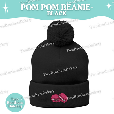 Pink Macaron Beanie, Embroidered Pom Pom Hat, Dessert Lover Winter Beanie, Cute Baker Gift, Macaron Embroidery, Macaron Beanie, Macaron Hat