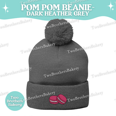 Pink Macaron Beanie, Embroidered Pom Pom Hat, Dessert Lover Winter Beanie, Cute Baker Gift, Macaron Embroidery, Macaron Beanie, Macaron Hat