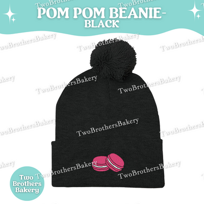Pink Macaron Beanie, Embroidered Pom Pom Hat, Dessert Lover Winter Beanie, Cute Baker Gift, Macaron Embroidery, Macaron Beanie, Macaron Hat