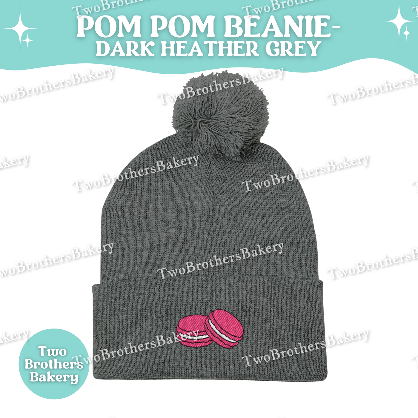 Pink Macaron Beanie, Embroidered Pom Pom Hat, Dessert Lover Winter Beanie, Cute Baker Gift, Macaron Embroidery, Macaron Beanie, Macaron Hat