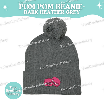 Pink Macaron Beanie, Embroidered Pom Pom Hat, Dessert Lover Winter Beanie, Cute Baker Gift, Macaron Embroidery, Macaron Beanie, Macaron Hat
