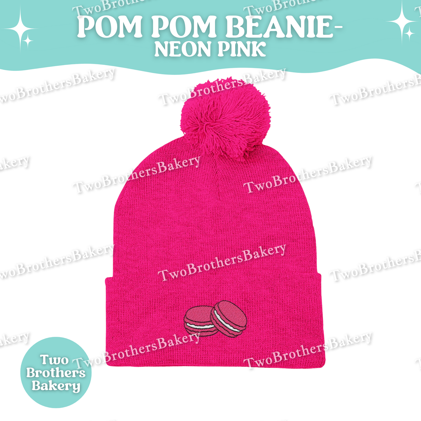 Pink Macaron Beanie, Embroidered Pom Pom Hat, Dessert Lover Winter Beanie, Cute Baker Gift, Macaron Embroidery, Macaron Beanie, Macaron Hat