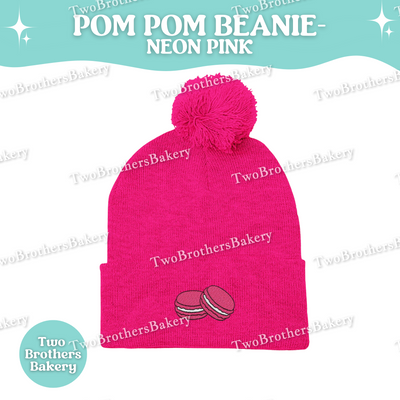 Pink Macaron Beanie, Embroidered Pom Pom Hat, Dessert Lover Winter Beanie, Cute Baker Gift, Macaron Embroidery, Macaron Beanie, Macaron Hat