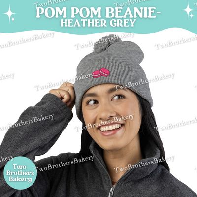 Pink Macaron Beanie, Embroidered Pom Pom Hat, Dessert Lover Winter Beanie, Cute Baker Gift, Macaron Embroidery, Macaron Beanie, Macaron Hat