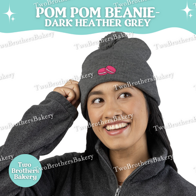 Pink Macaron Beanie, Embroidered Pom Pom Hat, Dessert Lover Winter Beanie, Cute Baker Gift, Macaron Embroidery, Macaron Beanie, Macaron Hat