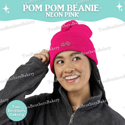 Pink Macaron Beanie, Embroidered Pom Pom Hat, Dessert Lover Winter Beanie, Cute Baker Gift, Macaron Embroidery, Macaron Beanie, Macaron Hat