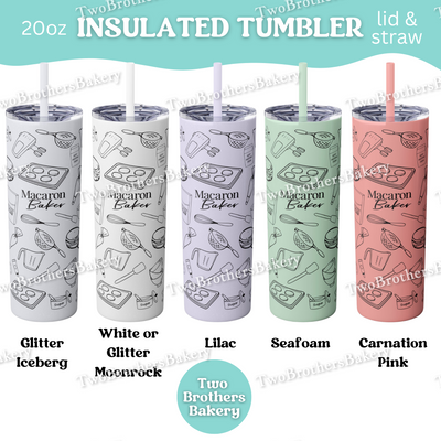 Macaron Baker Tumbler, 20oz Insulated Cup With Straw, Full Design Wrap, Glitter Tumbler For Bakers, Macaron Lover Gift, Macaron Tumbler